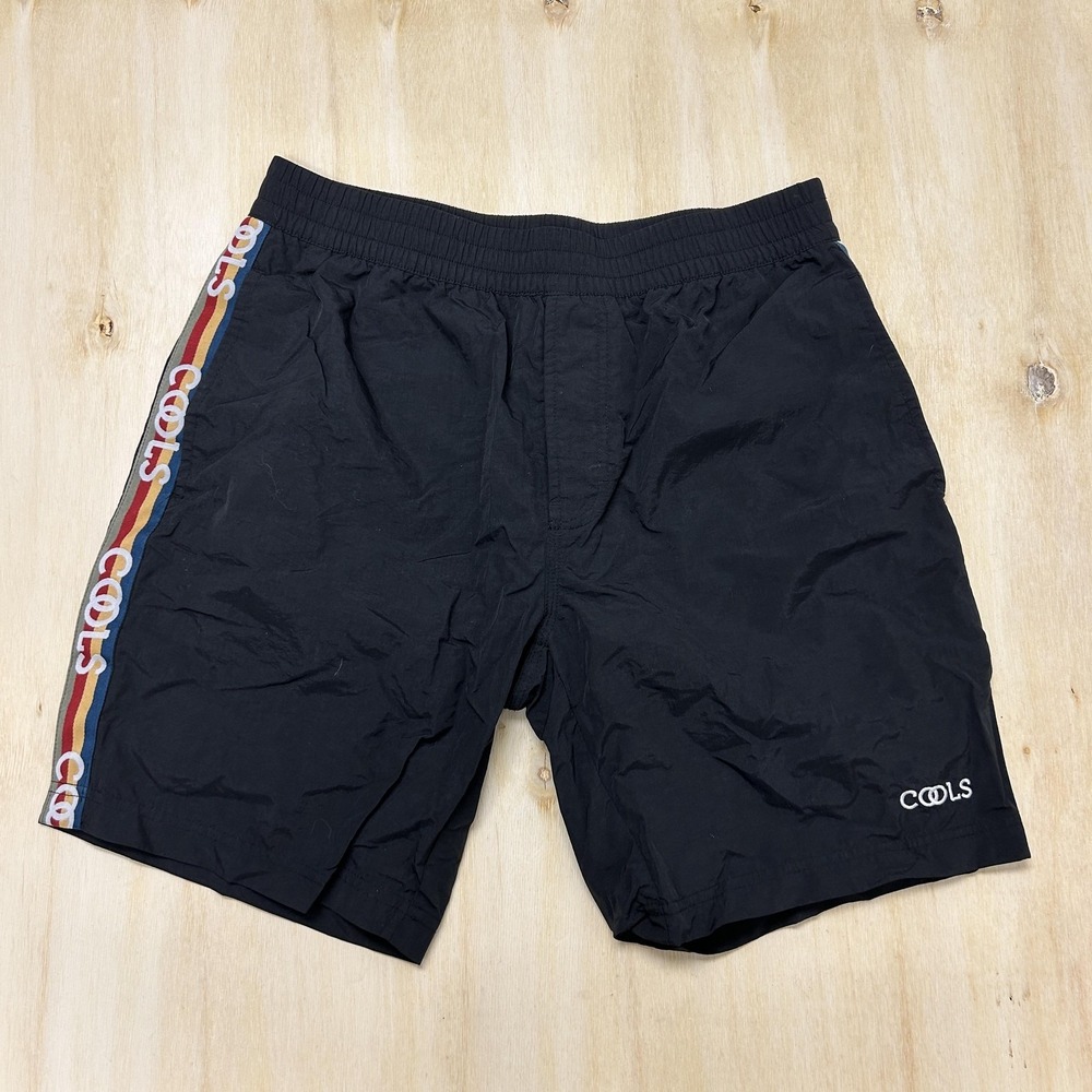 Barney Cools Swim Shorts Mens 34 Black Logo Tape Mesh Lined Trunks Elastic Waist